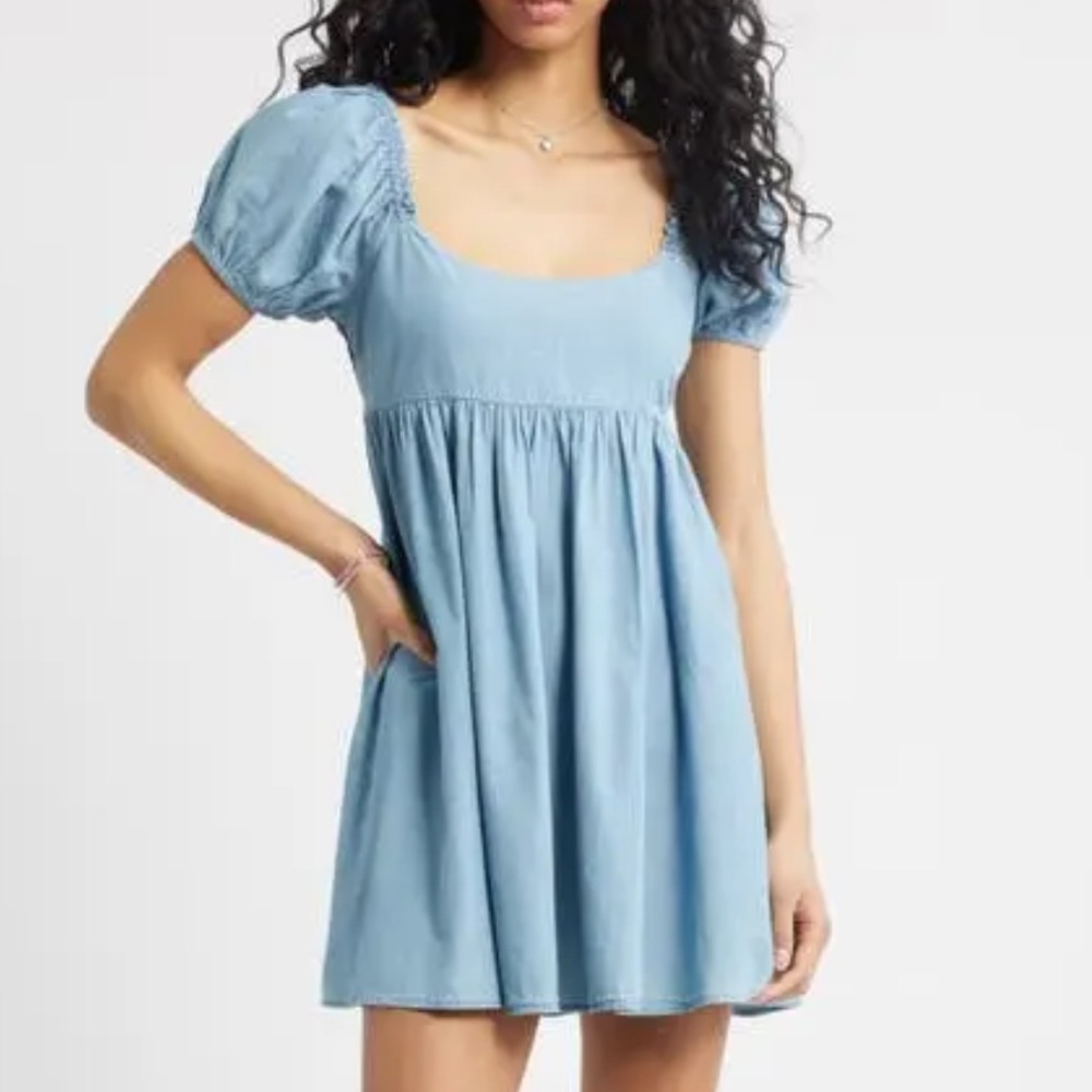 Nordstrom Light Blue Puff-Sleeve Mini Dress